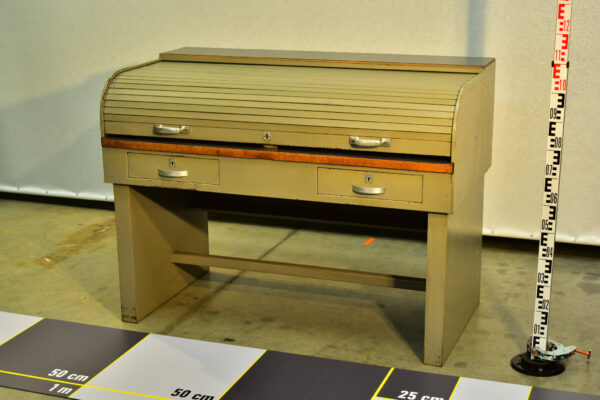 steel writing desk with blinds