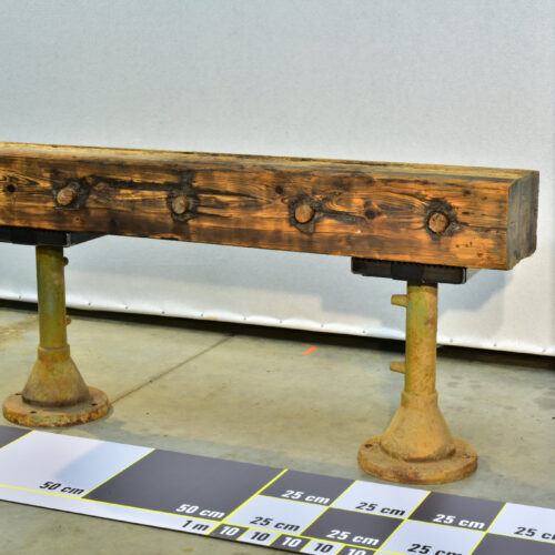 distressed timber block on cast iron bases