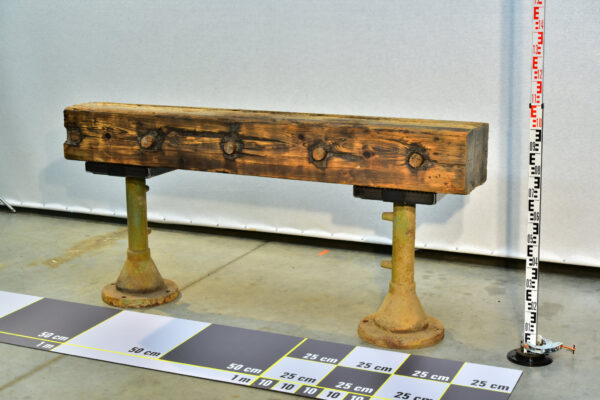 distressed timber block on cast iron bases