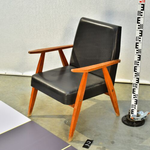 Hungarian faux-leather upholstered wooden armchair with angular design – No. 2
