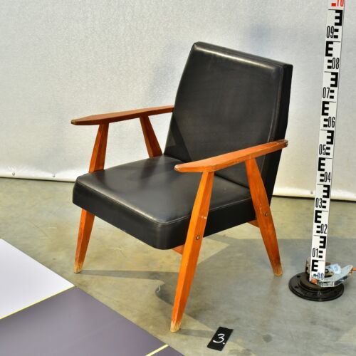 Hungarian faux-leather upholstered wooden armchair with angular design – No. 3