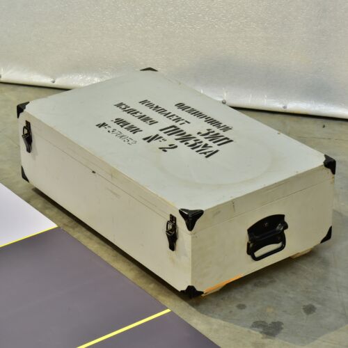 Russian military wooden case containing battleship periscope parts and lubricating greases – No. 1 Russian military wooden case containing battleship periscope parts and lubricating greases – No. 1