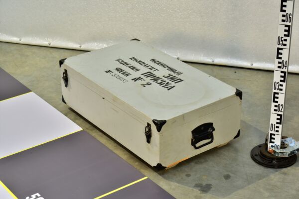 Russian military wooden case containing battleship periscope parts and lubricating greases – No. 1 Russian military wooden case containing battleship periscope parts and lubricating greases – No. 1