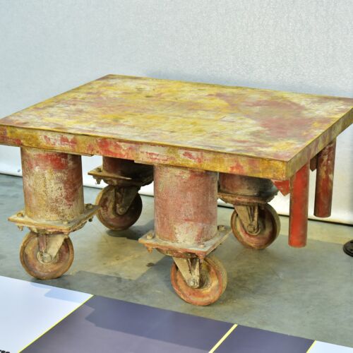 1960s lead-acid battery-block handling trolley from a steelworks
