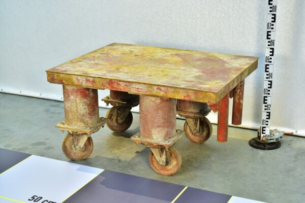 1960s lead-acid battery-block handling trolley from a steelworks