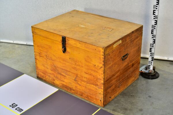 Large Wooden Crate with Carrying Handles and Padlock Hasp