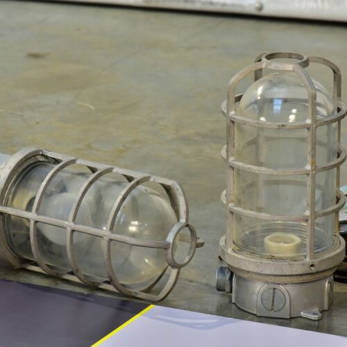 American Explosion-Proof Caged Lights, Crouse-Hinds / Appleton Style – Set of 2 American Explosion-Proof Caged Lights, Crouse-Hinds / Appleton Style – Set of 2