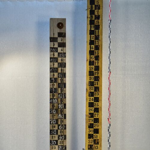 Coal-Fired Power-Plant Water-System Level Indicator Boards, Hand-Painted on Wood – 1950s, Group of 2