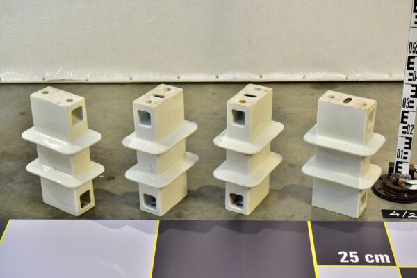 High-Voltage Porcelain Insulator Blocks – Group of 4 High-Voltage Porcelain Insulator Blocks – Group of 4