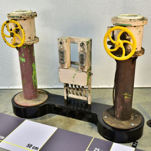 Power Station Feedwater or Steam Valve Pair with Handwheels and Control Electronics on Plinth – “Swedish” No. 2 Power Station Feedwater or Steam Valve Pair with Handwheels and Control Electronics on Plinth – “Swedish” No. 2