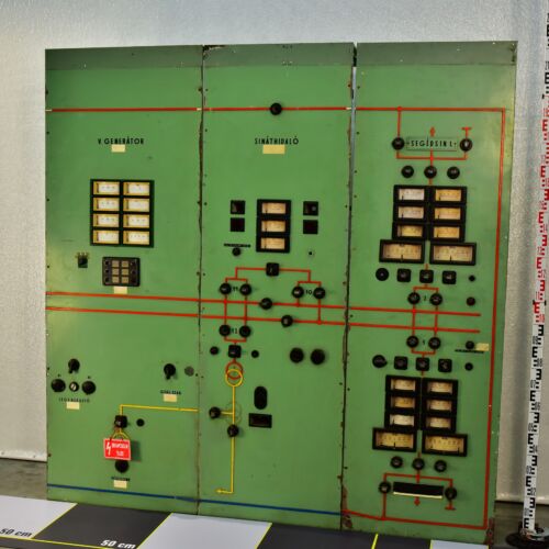 Three-Bay Power-Station Control Panel with Instruments and Process Diagram Three-Bay Power-Station Control Panel with Instruments and Process Diagram