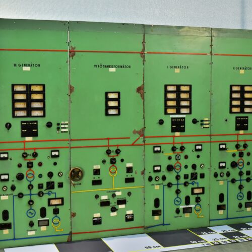 Four-Bay Power-Station Control Panel with Instruments and Process Diagram Four-Bay Power-Station Control Panel with Instruments and Process Diagram