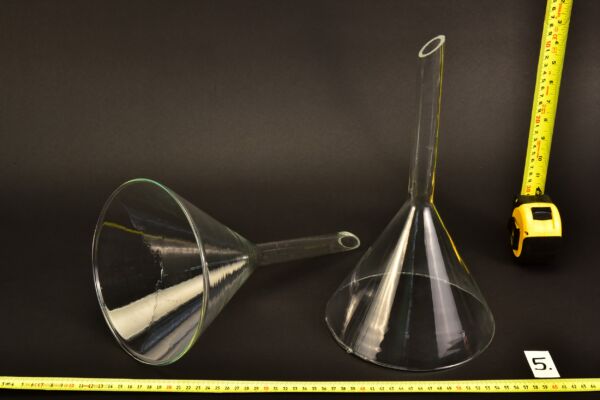 Pair of Large Long-Stem Laboratory Glass Funnels – No. 5