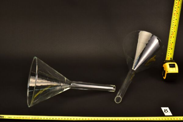 Pair of Large Long-Stem Laboratory Glass Funnels – No. 8