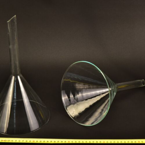 Pair of Large Long-Stem Laboratory Glass Funnels – No. 9 Pair of Large Long-Stem Laboratory Glass Funnels – No. 9