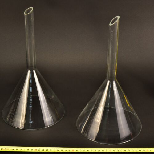 Pair of Large Long-Stem Laboratory Glass Funnels – No. 10 Pair of Large Long-Stem Laboratory Glass Funnels – No. 10