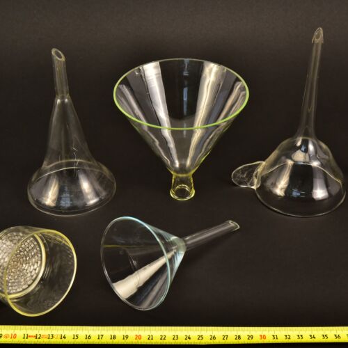 5-Piece Unusual Laboratory Glass Funnel Set with Filtered, Handled and Wide-Mouth Pieces