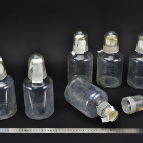 6-Piece Set of 1-Litre Clear Acid Bottles with Ground-Glass Stoppers and Glass Protective Caps – Glassworks Find, No. 5 6-Piece Set of 1-Litre Clear Acid Bottles with Ground-Glass Stoppers and Glass Protective Caps – Glassworks Find, No. 5