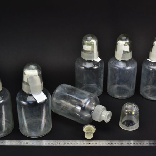 6-Piece Set of 1-Litre Clear Acid Bottles with Ground-Glass Stoppers and Glass Protective Caps – Glassworks Find, No. 8 6-Piece Set of 1-Litre Clear Acid Bottles with Ground-Glass Stoppers and Glass Protective Caps – Glassworks Find, No. 8