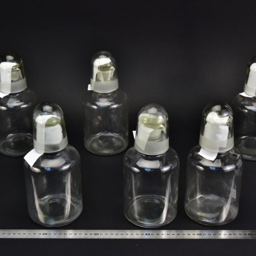 6-Piece Set of 1-Litre Clear Acid Bottles with Ground-Glass Stoppers and Glass Protective Caps – Glassworks Find, No. 12 6-Piece Set of 1-Litre Clear Acid Bottles with Ground-Glass Stoppers and Glass Protective Caps – Glassworks Find, No. 12