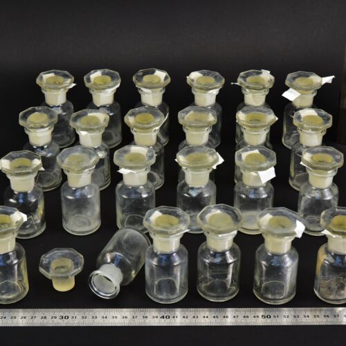 24-Piece Set of Small 50 ml Clear Laboratory Powder Bottles with Faceted Ground-Glass Stoppers – No. 2 24-Piece Set of Small 50 ml Clear Laboratory Powder Bottles with Faceted Ground-Glass Stoppers – No. 2