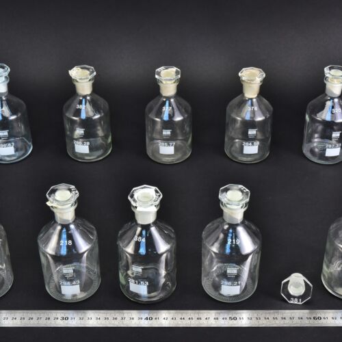 10-Piece Set of Clear 250–300 ml Winkler Oxygen Determination Bottles with Numbered Ground-Glass Stoppers – No. 1