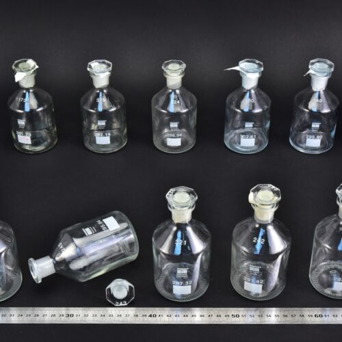 10-Piece Set of Clear 250–300 ml Winkler Oxygen Determination Bottles with Numbered Ground-Glass Stoppers – No. 2