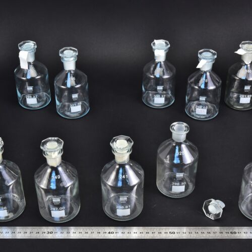 10-Piece Set of Clear 250–300 ml Winkler Oxygen Determination Bottles with Numbered Ground-Glass Stoppers – No. 3