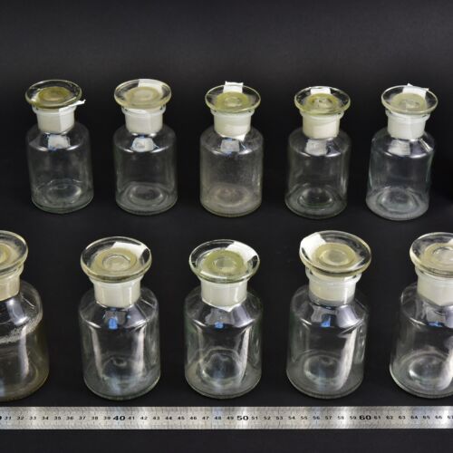 10-Piece 200 ml Clear Laboratory Powder Bottle Set with Round Ground-Glass Stoppers – No. 1