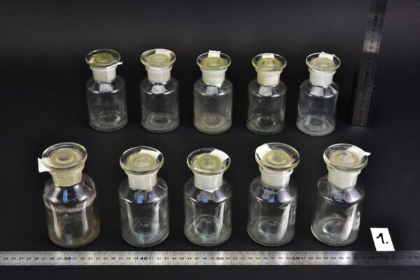 10-Piece 200 ml Clear Laboratory Powder Bottle Set with Round Ground-Glass Stoppers – No. 1