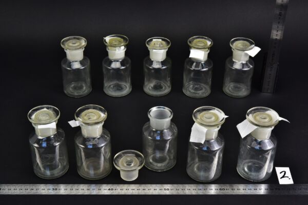 10-Piece 200 ml Clear Laboratory Powder Bottle Set with Round Ground-Glass Stoppers – No. 2