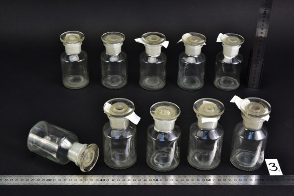 10-Piece 200 ml Clear Laboratory Powder Bottle Set with Round Ground-Glass Stoppers – No. 3