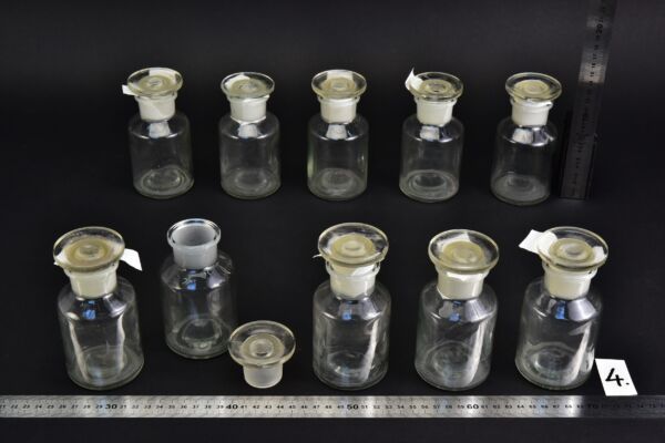 10-Piece 200 ml Clear Laboratory Powder Bottle Set with Round Ground-Glass Stoppers – No. 4