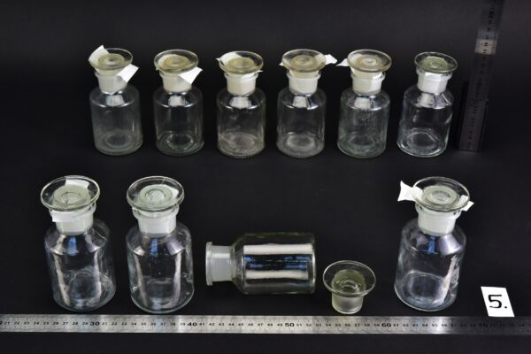 10-Piece 200 ml Clear Laboratory Powder Bottle Set with Round Ground-Glass Stoppers – No. 5