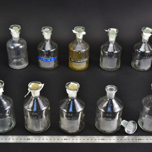10-Piece Vintage 250 ml Winkler-Type Oxygen Determination Bottle Set with Ground-Glass Stoppers