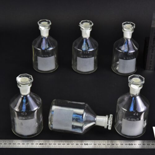 6-Piece Vintage 250–300 ml Winkler-Type Oxygen Determination Bottle Set with Faceted Ground-Glass Stoppers – No. 3 6-Piece Vintage 250–300 ml Winkler-Type Oxygen Determination Bottle Set with Faceted Ground-Glass Stoppers – No. 3