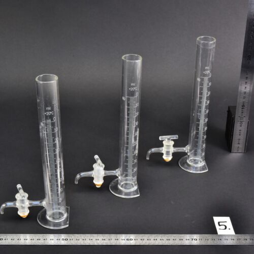 3-Piece 100 ml Standing Laboratory Burette Set with Side Glass Stopcocks and Semicircular Cutaway Bases – No. 5 3-Piece 100 ml Standing Laboratory Burette Set with Side Glass Stopcocks and Semicircular Cutaway Bases – No. 5