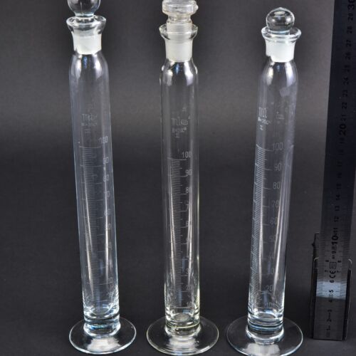 100 ml footed glass graduated cylinders with ground-glass stoppers – set of 3