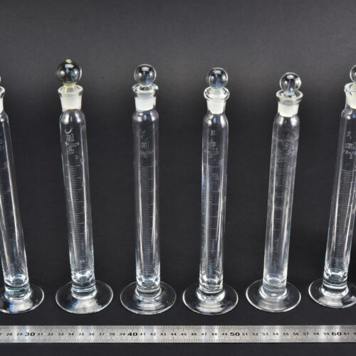 50 ml footed glass graduated cylinders with ground-glass stoppers – set of 6 – No. 2 50 ml footed glass graduated cylinders with ground-glass stoppers – set of 6 – No. 2