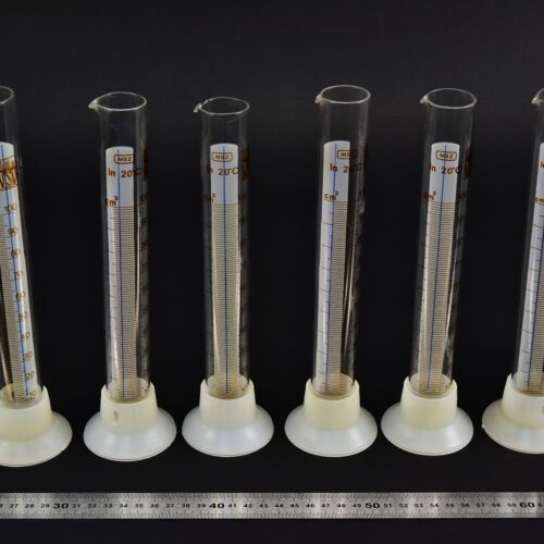 100 ml MSZ-marked glass graduated cylinders with removable plastic bases – set of 6 – No. 1