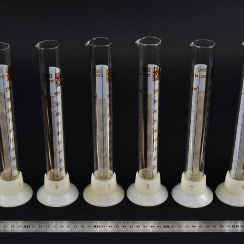 100 ml MSZ-marked glass graduated cylinders with removable plastic bases – set of 6 – No. 2 100 ml MSZ-marked glass graduated cylinders with removable plastic bases – set of 6 – No. 2