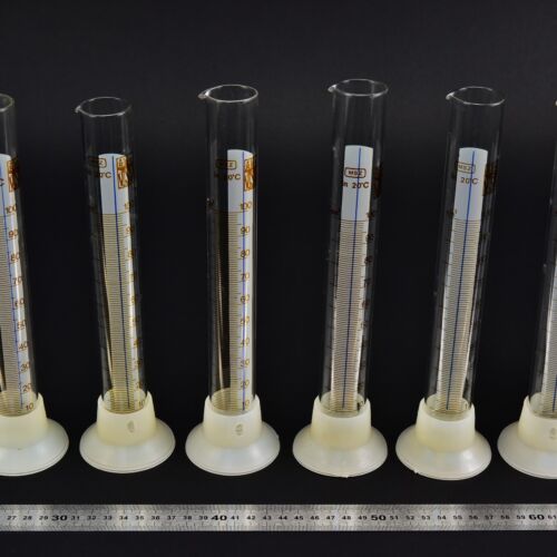 100 ml MSZ-marked glass graduated cylinders with removable plastic bases – set of 6 – No. 3 100 ml MSZ-marked glass graduated cylinders with removable plastic bases – set of 6 – No. 3
