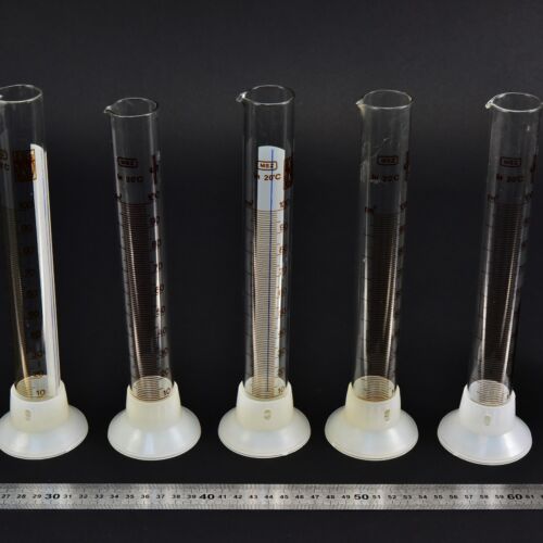 100 ml MSZ-marked glass graduated cylinders with removable plastic bases – set of 5 – No. 5