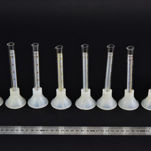 10 ml MSZ-marked glass graduated cylinders with removable plastic bases – set of 8 – No. 1