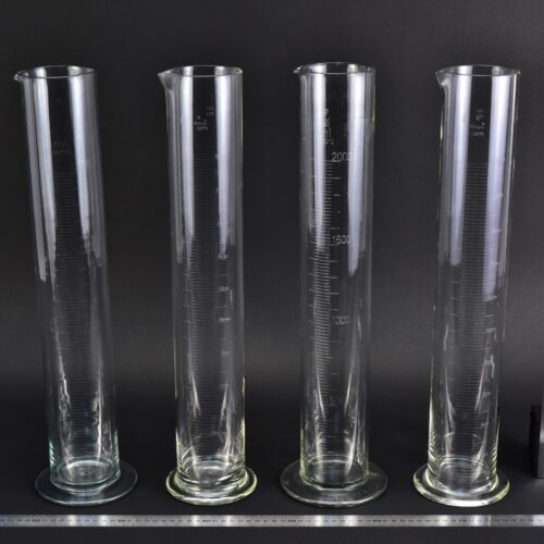 Large 2000 ml glass graduated cylinders with glass bases – set of 4 Large 2000 ml glass graduated cylinders with glass bases – set of 4