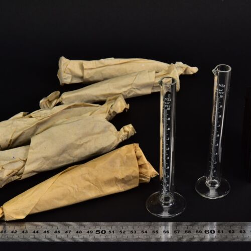 10 ml MSZ-marked glass graduated cylinders with glass bases in original paper wrapping – set of 7 – No. 2