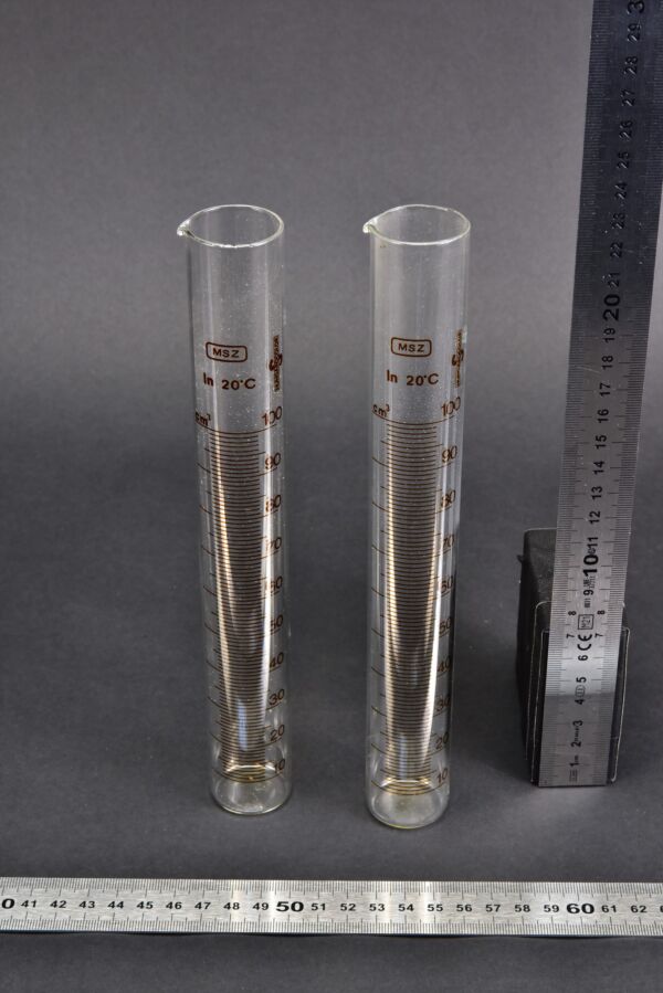 100 ml MSZ-marked glass graduated cylinders without plastic bases – set of 2 100 ml MSZ-marked glass graduated cylinders without plastic bases – set of 2