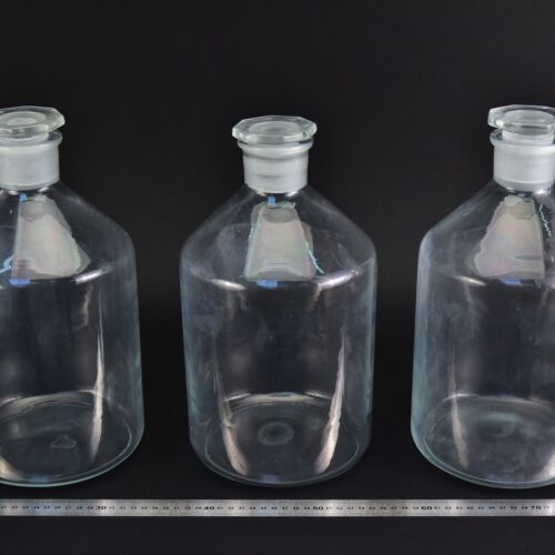 Set of three large clear reagent bottles with ground-glass stoppers – No. 1