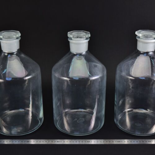 Set of three large clear reagent bottles with ground-glass stoppers – No. 2