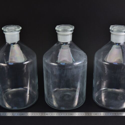 Set of three large clear reagent bottles with ground-glass stoppers – No. 4